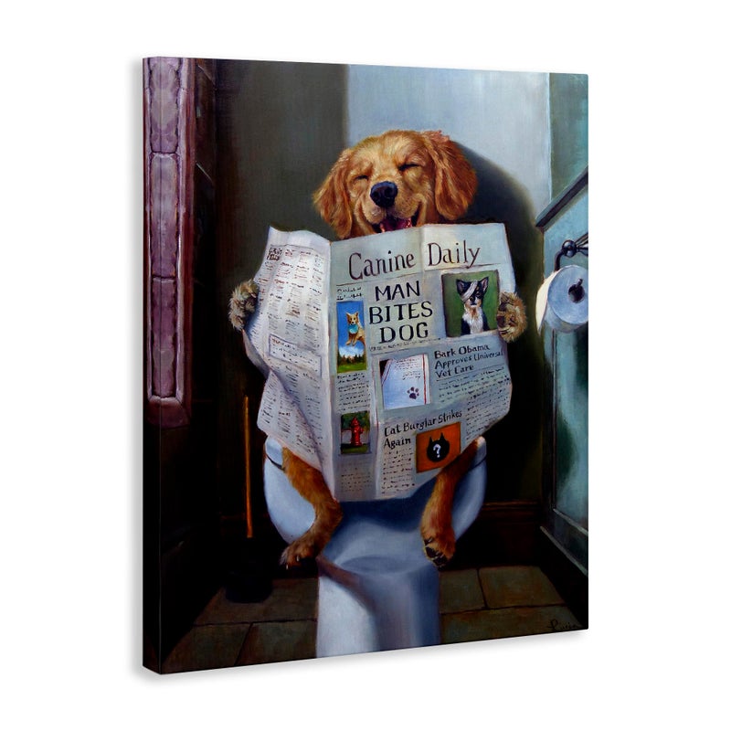 Stupell Industries Dog Reading Newspaper On Toilet, Designed By Lucia Heffernan, 24 x 30, Canvas Wall Art - Image 3